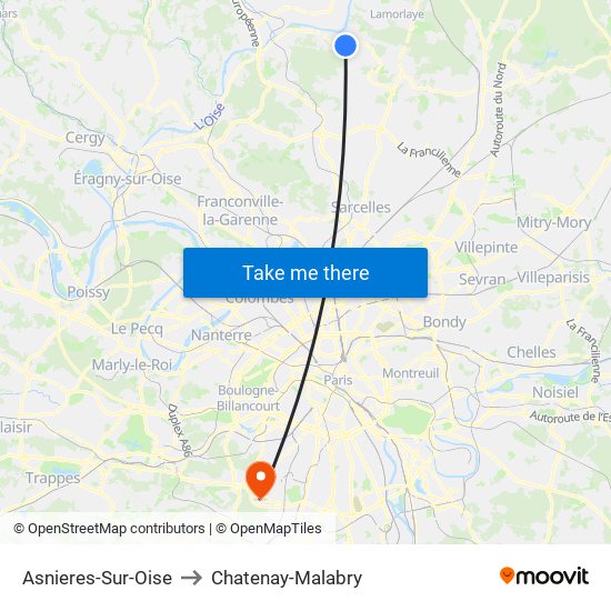 Asnieres-Sur-Oise to Chatenay-Malabry map