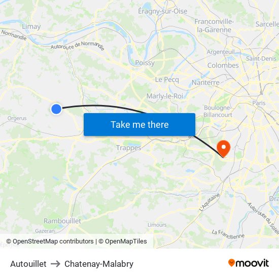 Autouillet to Chatenay-Malabry map