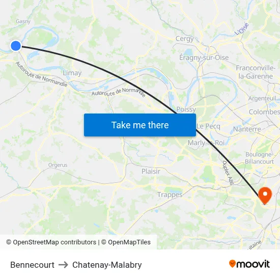 Bennecourt to Chatenay-Malabry map