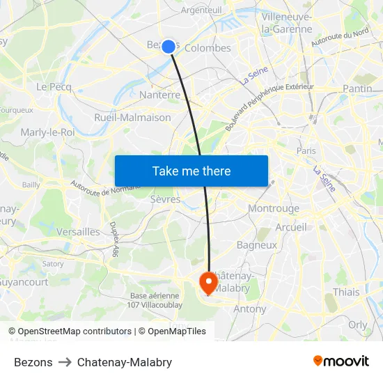 Bezons to Chatenay-Malabry map