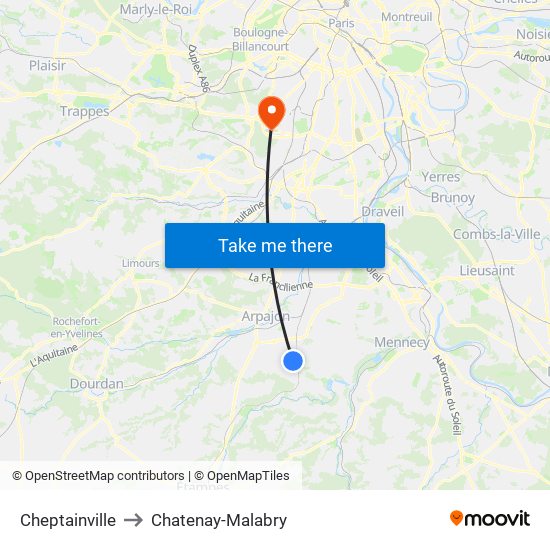 Cheptainville to Chatenay-Malabry map