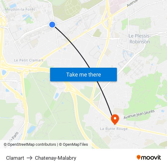 Clamart to Chatenay-Malabry map