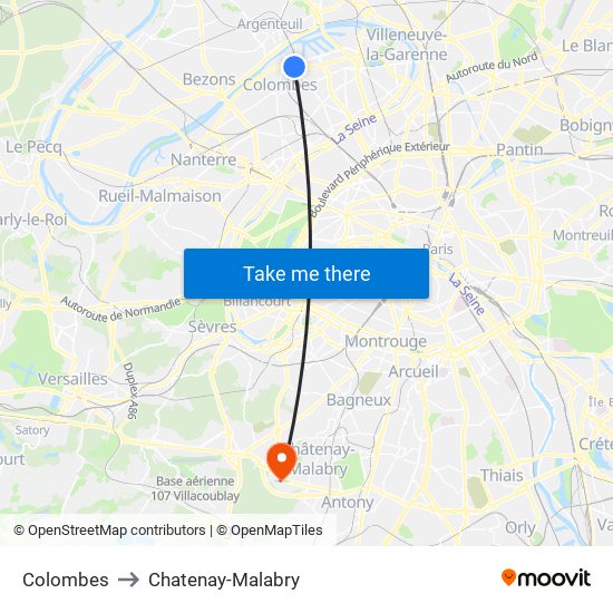 Colombes to Chatenay-Malabry map