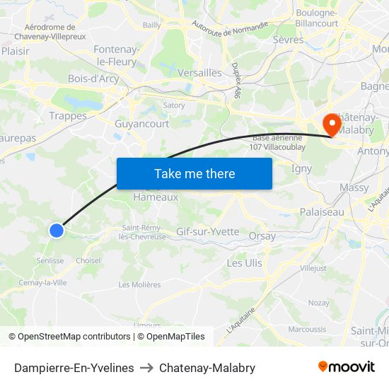 Dampierre-En-Yvelines to Chatenay-Malabry map