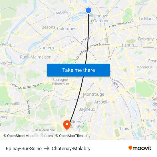 Epinay-Sur-Seine to Chatenay-Malabry map