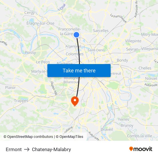 Ermont to Chatenay-Malabry map