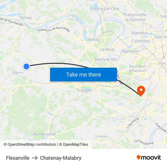 Flexanville to Chatenay-Malabry map