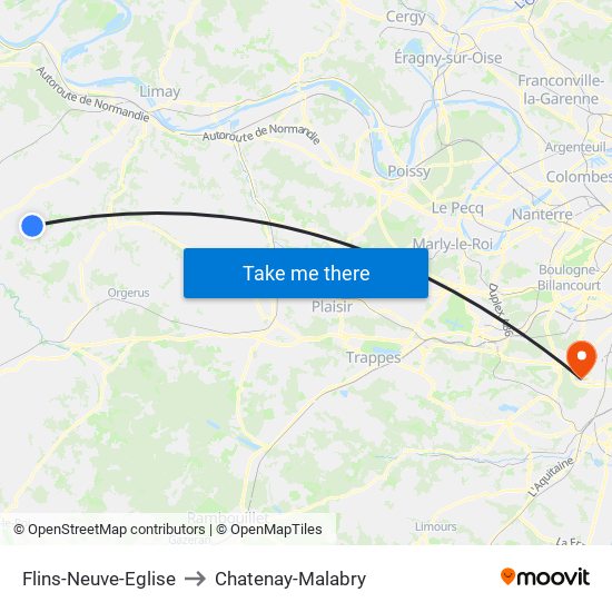 Flins-Neuve-Eglise to Chatenay-Malabry map