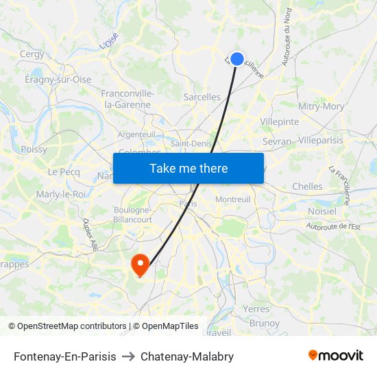 Fontenay-En-Parisis to Chatenay-Malabry map