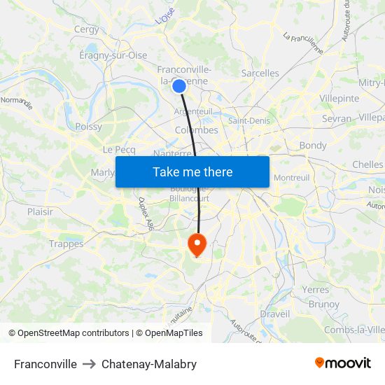 Franconville to Chatenay-Malabry map