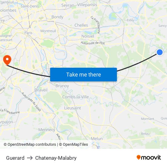 Guerard to Chatenay-Malabry map