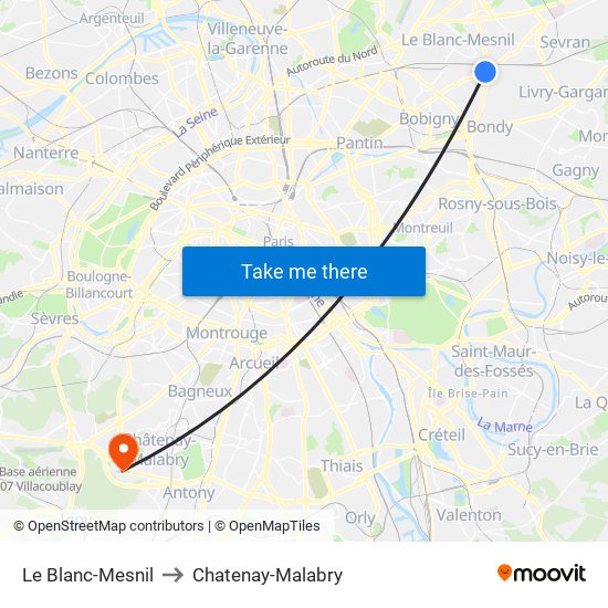 Le Blanc-Mesnil to Chatenay-Malabry map