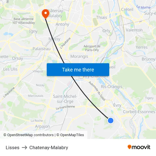 Lisses to Chatenay-Malabry map