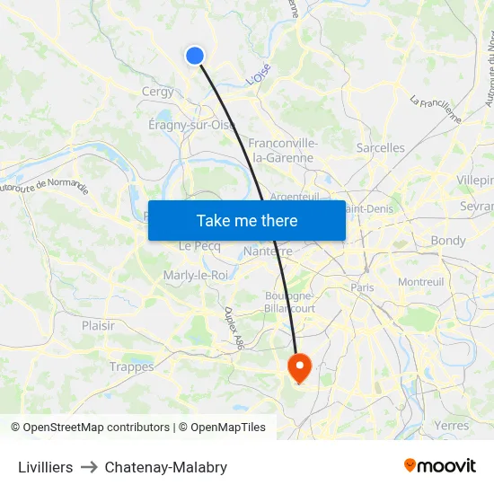 Livilliers to Chatenay-Malabry map
