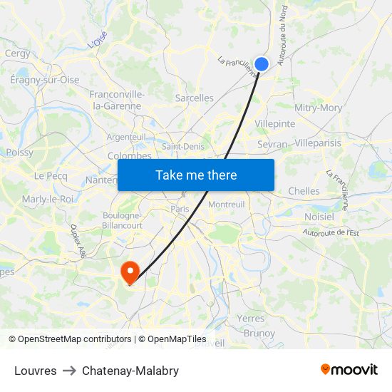 Louvres to Chatenay-Malabry map