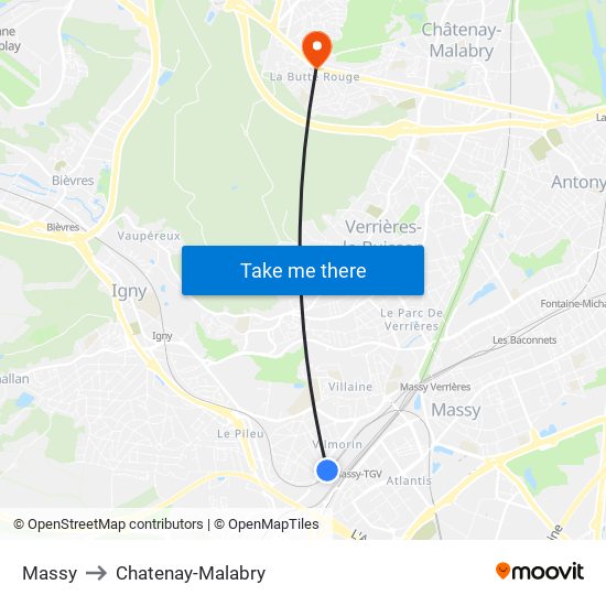 Massy to Chatenay-Malabry map