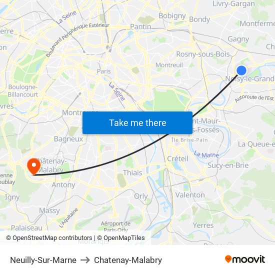 Neuilly-Sur-Marne to Chatenay-Malabry map
