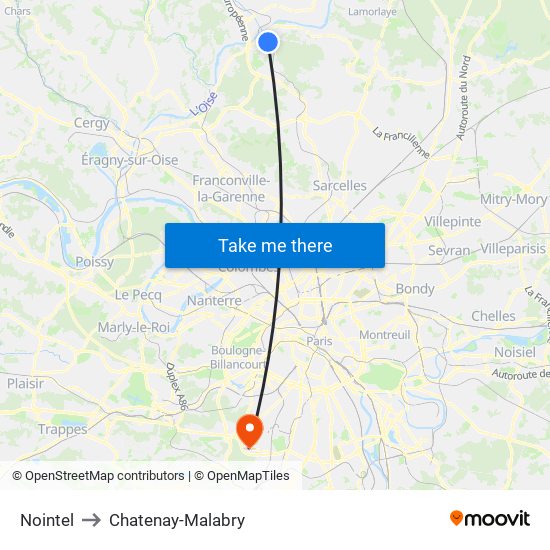 Nointel to Chatenay-Malabry map