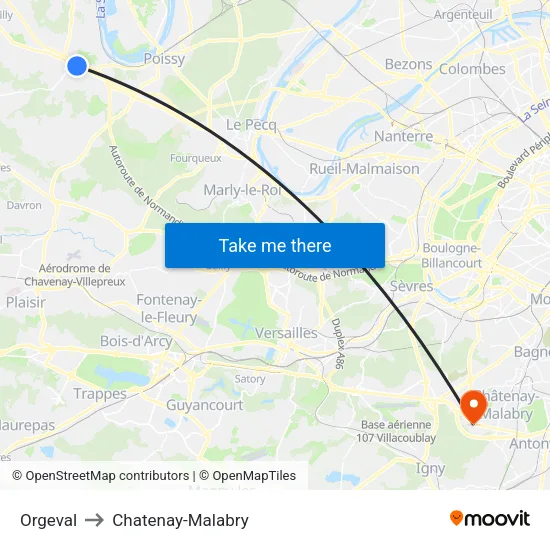 Orgeval to Chatenay-Malabry map
