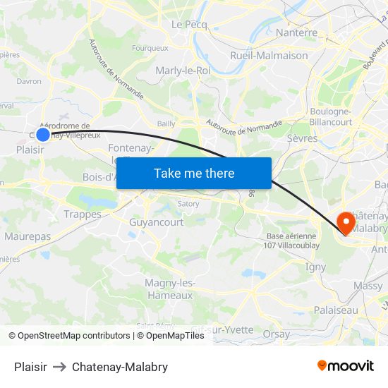 Plaisir to Chatenay-Malabry map