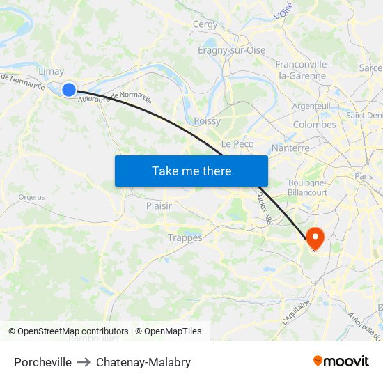 Porcheville to Chatenay-Malabry map