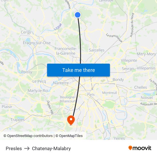 Presles to Chatenay-Malabry map