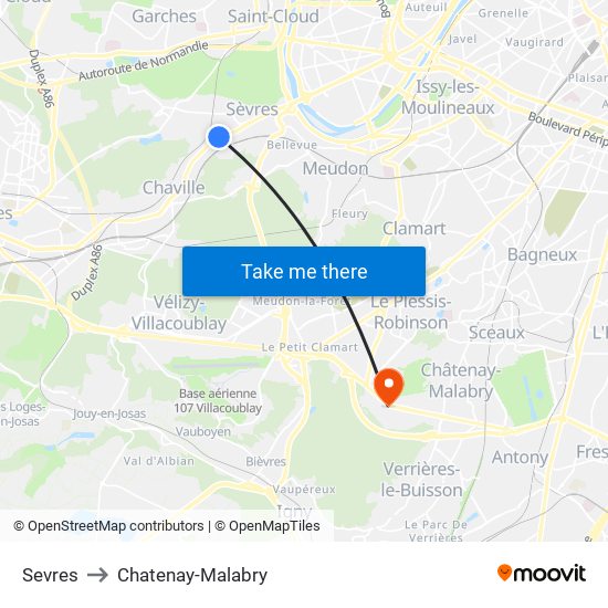 Sevres to Chatenay-Malabry map