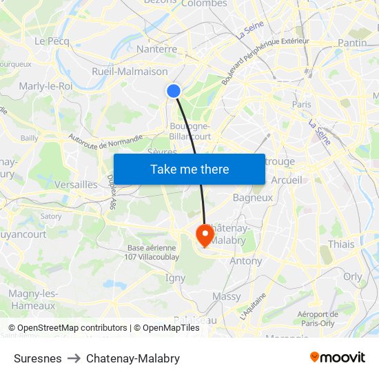 Suresnes to Chatenay-Malabry map