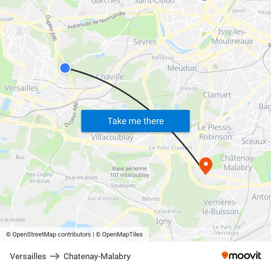 Versailles to Chatenay-Malabry map