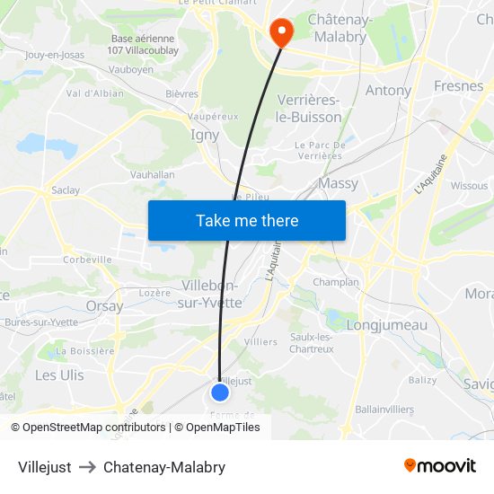 Villejust to Chatenay-Malabry map
