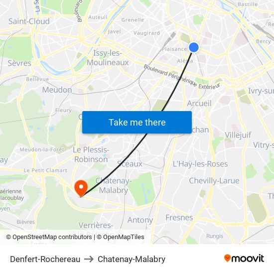 Denfert-Rochereau to Chatenay-Malabry map