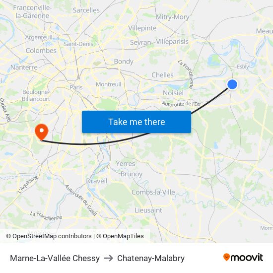 Marne-La-Vallée Chessy to Chatenay-Malabry map