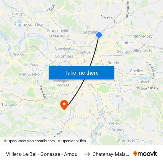 Villiers-Le-Bel - Gonesse - Arnouville to Chatenay-Malabry map