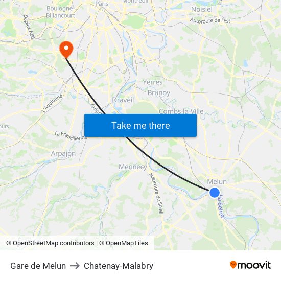 Gare de Melun to Chatenay-Malabry map