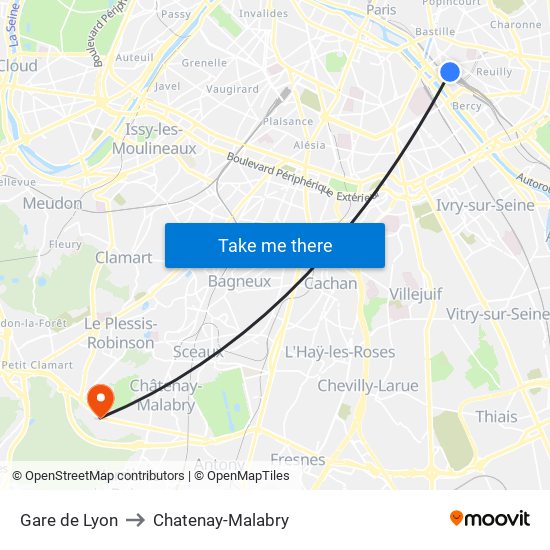 Gare de Lyon to Chatenay-Malabry map