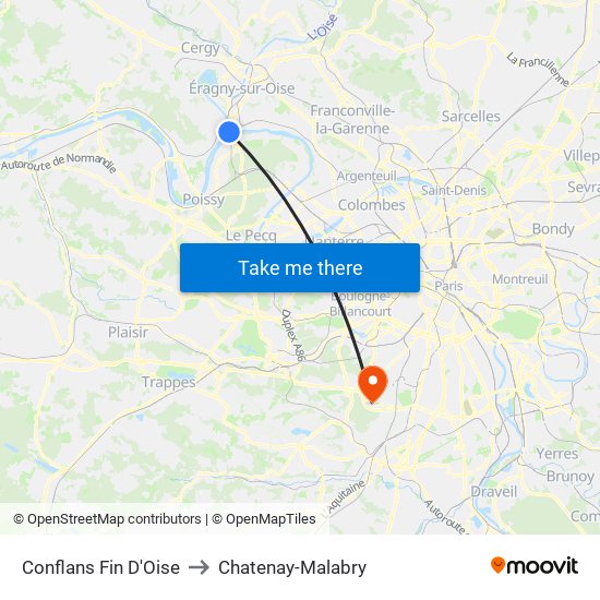 Conflans Fin D'Oise to Chatenay-Malabry map