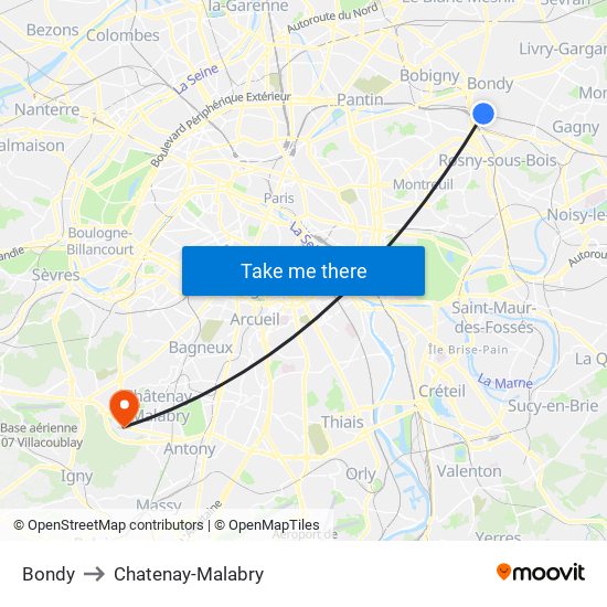 Bondy to Chatenay-Malabry map