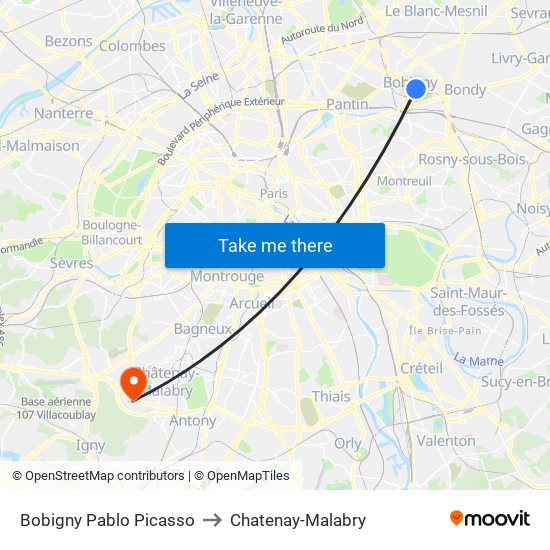Bobigny Pablo Picasso to Chatenay-Malabry map