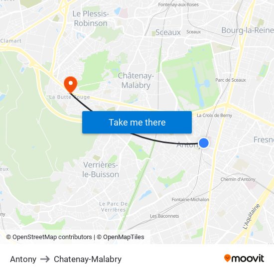 Antony to Chatenay-Malabry map