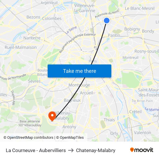 La Courneuve - Aubervilliers to Chatenay-Malabry map