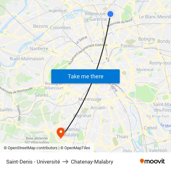 Saint-Denis - Université to Chatenay-Malabry map
