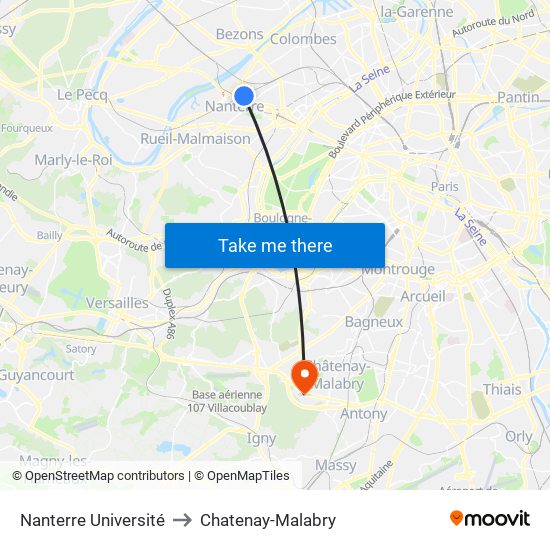 Nanterre Université to Chatenay-Malabry map