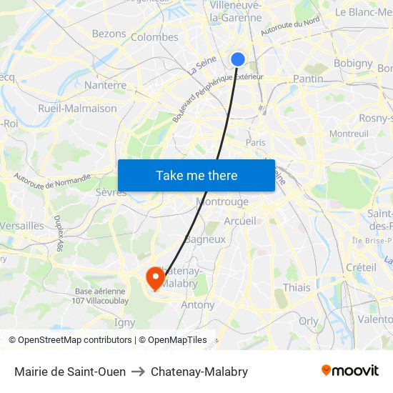 Mairie de Saint-Ouen to Chatenay-Malabry map