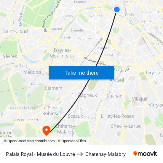 Palais Royal - Musée du Louvre to Chatenay-Malabry map