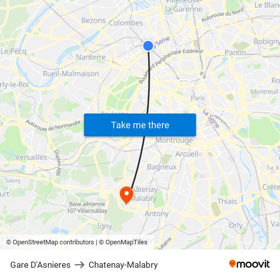 Gare D'Asnieres to Chatenay-Malabry map