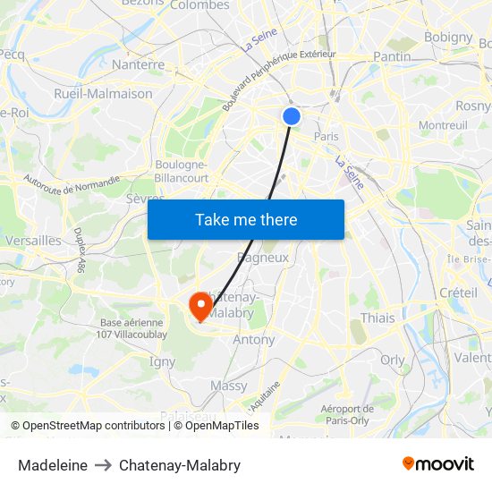 Madeleine to Chatenay-Malabry map