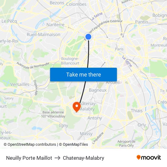 Neuilly Porte Maillot to Chatenay-Malabry map