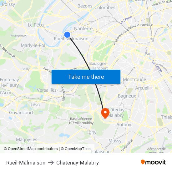 Rueil-Malmaison to Chatenay-Malabry map