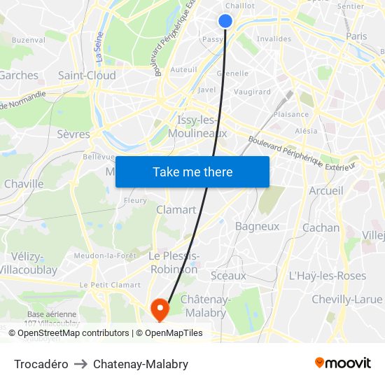 Trocadéro to Chatenay-Malabry map