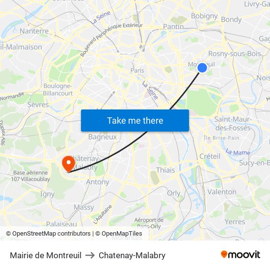 Mairie de Montreuil to Chatenay-Malabry map